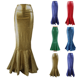 Kvinnor elegant mode sexig sjöjungfru hög midja fishtail kjol Gold 2XL