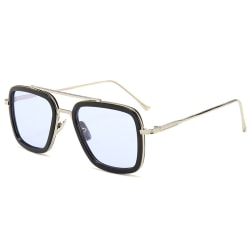 Fyrkantiga solglasögon för kvinnor män Vintage metall solglasögon Silver Frame Blue Lenses 1pair