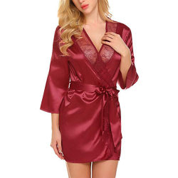Kvinnor Sexig Satin Silk Nattlinne Underkläder Morgonrock Nattlinne Red L