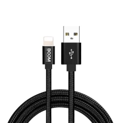BOOM - Nylon USB till Lightning Kabel, 2.1A, 3M - Svart Svart