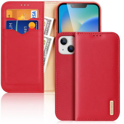 Dux Ducis iPhone 14 Plånboksfodral Äkta Läder Hivo Flip - Röd