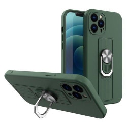 Ring Silicone Finger Grip Stand Skal iPhone 13 Pro Max - Mörk Gr Grön