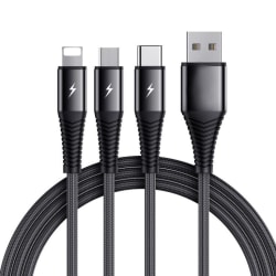 SiGN 3in1 Kabel Lightning, USB-C, Micro-USB, 3A, 1.2m - Svart
