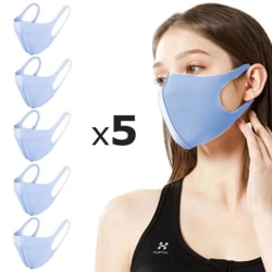 5 Pack Tvättbar mask Munskydd Skyddsmask Blå Blå