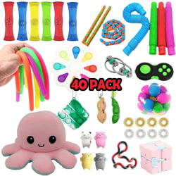 Fidget-legetøj med 40 pakker (B) - Pop It, GlowBalls, Stressbold, Dimple