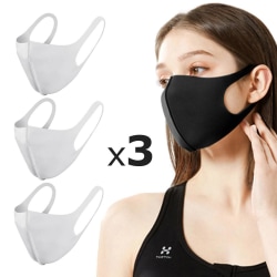 3 Pack Tvättbar mask Munskydd Skyddsmask Vit (Vuxen) Vit - 3st