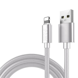 BOOM - Nylon USB till Lightning Kabel, 2.1A, 1M - Vit Vit
