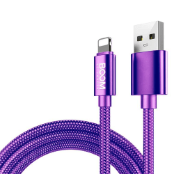 BOOM - Nylon USB till Lightning Kabel, 2.1A, 2M - Lila