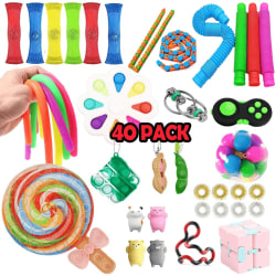 40-Pack Fidget Toys (D) - Pop It, GlowBalls, Stressboll, Dimple multifärg