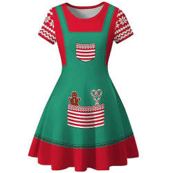 Ful julklänning för kvinnor Röd grönt print julklänningar till jul XL