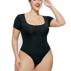 Kvinnors svart fyrkantig hals, kortärmad topp Bodysuit Bodysuit