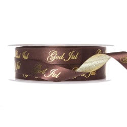 Dekorationsband God Jul Silkesband Guld/Brun 15mm x 5m Brun