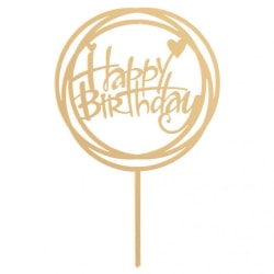 Happy Birthday - Cake Topper, Tårtdekoration Guld Guld