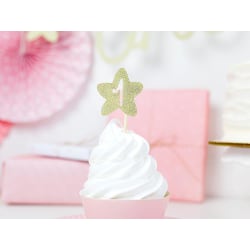 Cake Picks Cupcake Toppers - 1st Birthday - Guldstjärnor Guld