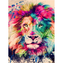 5D diamond painting djur diy rådjur kombination rund borr full av lejon och elefanter -(färgat lejon)-12*16 tum
