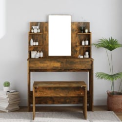 vidaXL Sminkbord med spegel rökfärgad ek 96x40x142 cm Brun