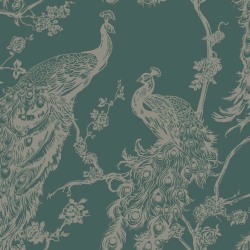 DUTCH WALLCOVERINGS Tapet påfågel grön och silver multifärg