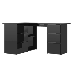 vidaXL Hörnskrivbord svart högglans 145x100x76 cm konstruerat tr Svart