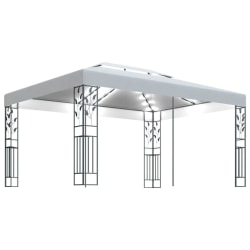 vidaXL Paviljong med dubbeltak och ljusslinga LED 3x4 m vit Vit