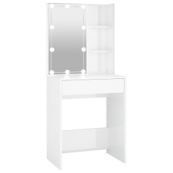 vidaXL Sminkbord med LED vit högglans 60x40x140 cm Vit