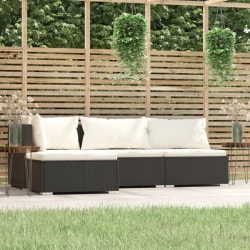 vidaXL Loungegrupp för trädgården med dynor 4 delar konstrotting Svart