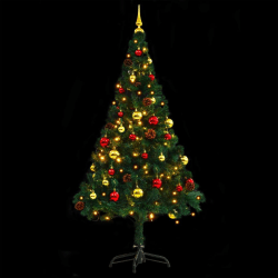 vidaXL Plastgran med julkulor och LED grön 150 cm Grön