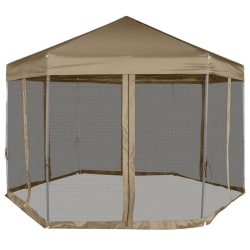 vidaXL Pop-Up tält sexkantigt med sidoväggar 3,6x3,1 m taupe 220 Taupe
