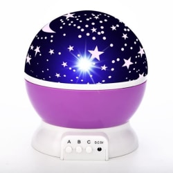LED-projektor Stjärna Måne Nattljus Himmel Roterande Batteridriven Nattljuslampa för barn Barn Baby Sovrum (lila)
