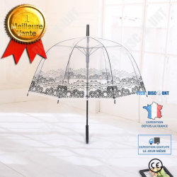 TD® Transparent Paraply Automatisk Bell Dome öppning Cane Bröllop Spets utskrift