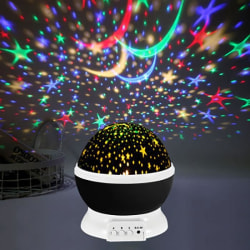 LED-projektor Stjärna Måne Nattljus Himmel Roterande Batteridriven Nattljuslampa för barn Barn Baby Sovrum (svart)