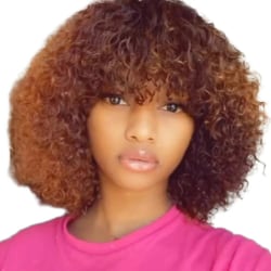 Naisten kihara ruskea Afro Bob -hiustenleikkaus Täysperuukki Hiukset Peruukki otsatukkailla