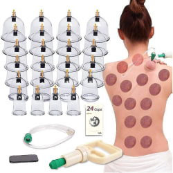 Koppningsterapiset, 24 koppar set med pumpvakuumsugkoppar för kroppscelluliter koppningsmassage tillbaka