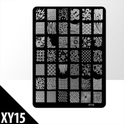 Stämpelplatta - Nageldekorationer - XY15 - Rektangel Metall utseende