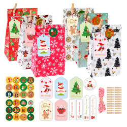 Nedräkning adventskalender 24 uppsättningar julklappspåsar