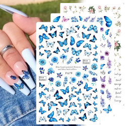 8 ark Blue Butterfly 3D Nail Art Stickers för DIY