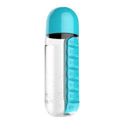 Bärbar multifunktionsvattenflaska med 7-dagars pillerlåda blue
