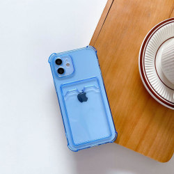 iPhone 12 Stöttåligt Skal med Korthållare - Blå Blå