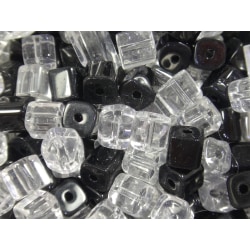 100st Cubic Glaspärlor 4-5mm - Clear & Svarta