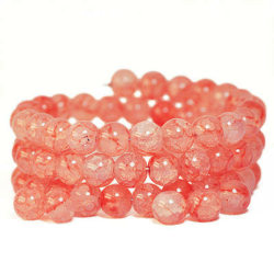 Imitationskvarts, 8mm krackelerade runda pärlor, korallrosa, 40g rosa