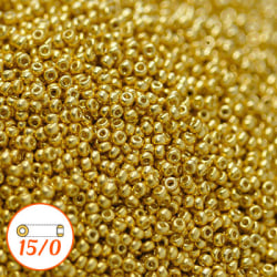 Miyuki seed beads 15/0, galvanized gold, 10g guld
