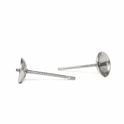 Skålformade öronstift för halvborrade pärlor, kirurgiskt stål, 6 silver