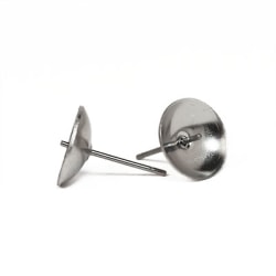 Skålformade öronstift för halvborrade pärlor, kirurgiskt stål, 1 silver