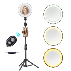 Ring Light Selfie Lampa LED med Spegel + Fjärrkontroll Stativ Svart