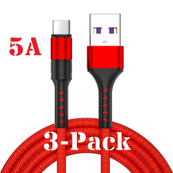 3-pack -2m - USB-C 5A "RÖD" / kabel / laddsladd / snabbladdning