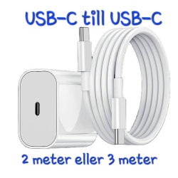 Laddare till iPhone 15 Adapter Snabbladdare USB-C Kabel 2 meter Vit