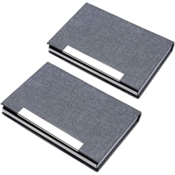 2 delar grå visitkortshållare, PU-läder och rostfritt stål