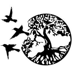 Metal Väggkonst Tree Of Life With Birds Deco Black - 45CM/17.71in