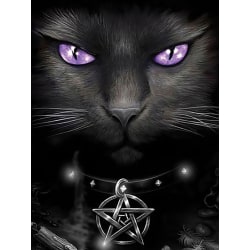 30 x 40 cm, svart katt med lila ögon Diamond painting