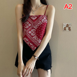 Bohemian Camisole Vintage Patched Knit Top Dam Tank Crop Tops Red