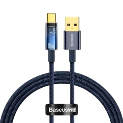 Baseus Explorer Auto Power-Off USB-A till USB-C Kabel, 100W, 1m Blå
